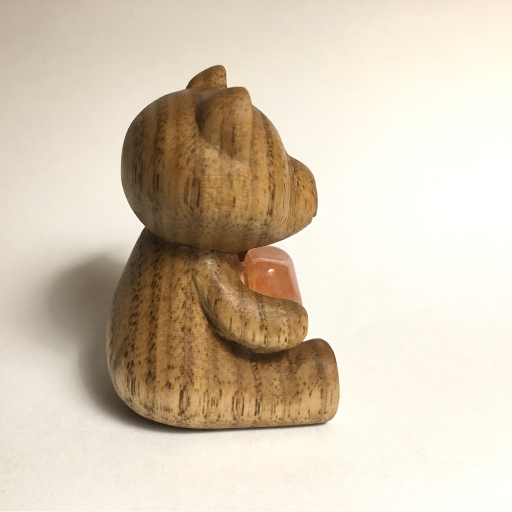 Hand Carved Wooden Bear with Natural Gem Stone - Picture 2 of 4